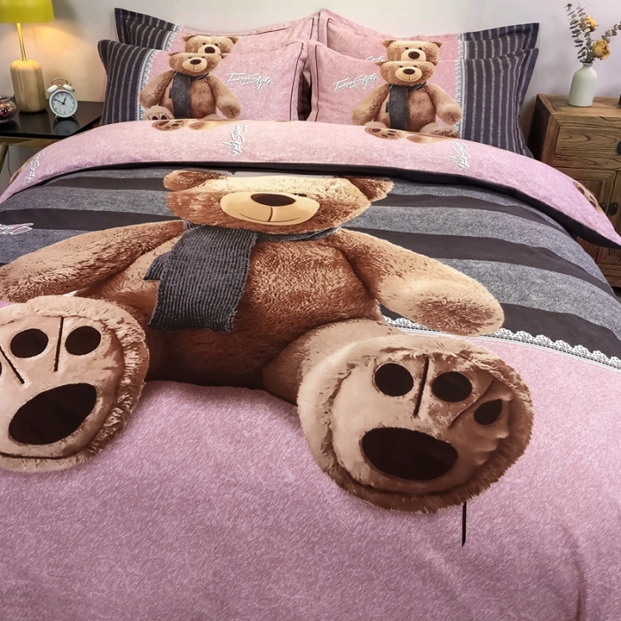 91家纺网 家纺一手货源 找家纺 金爱家 2021新款大版磨毛卡通系列四件套 抱抱熊