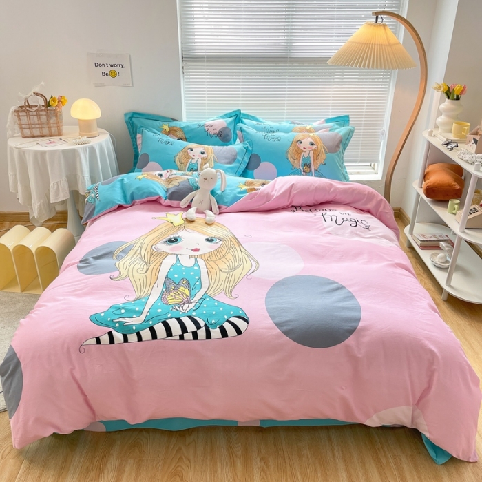 91家纺网 家纺一手货源 找家纺 金爱家 2021新款大版磨毛卡通系列四件套 蝴蝶公主