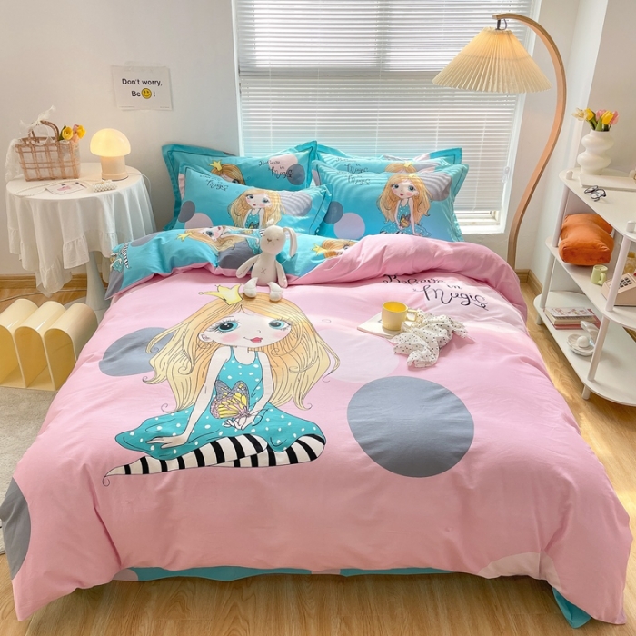 91家纺网 家纺一手货源 找家纺 金爱家 2021新款大版磨毛卡通系列四件套 蝴蝶公主