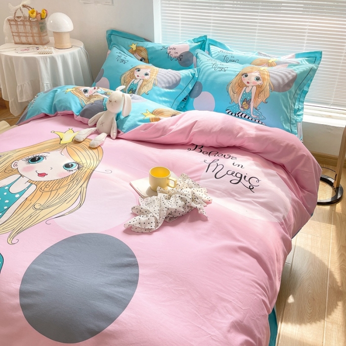 91家纺网 家纺一手货源 找家纺 金爱家 2021新款大版磨毛卡通系列四件套 蝴蝶公主