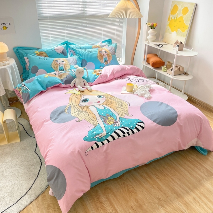 91家纺网 家纺一手货源 找家纺 金爱家 2021新款大版磨毛卡通系列四件套 蝴蝶公主