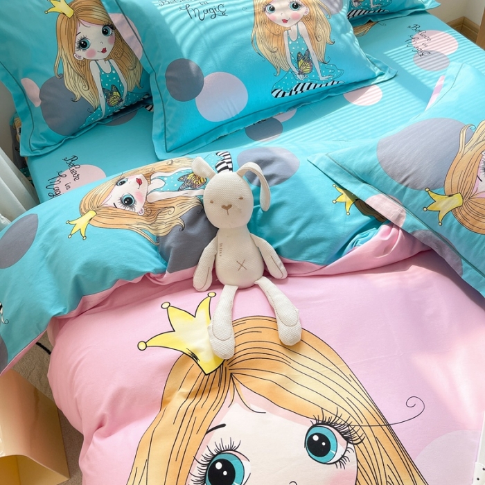 91家纺网 家纺一手货源 找家纺 金爱家 2021新款大版磨毛卡通系列四件套 蝴蝶公主