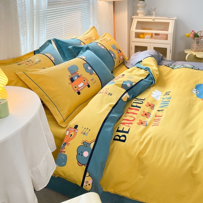 91家纺网 家纺一手货源 找家纺 金爱家 2021新款大版磨毛卡通系列四件套 欢乐伙伴