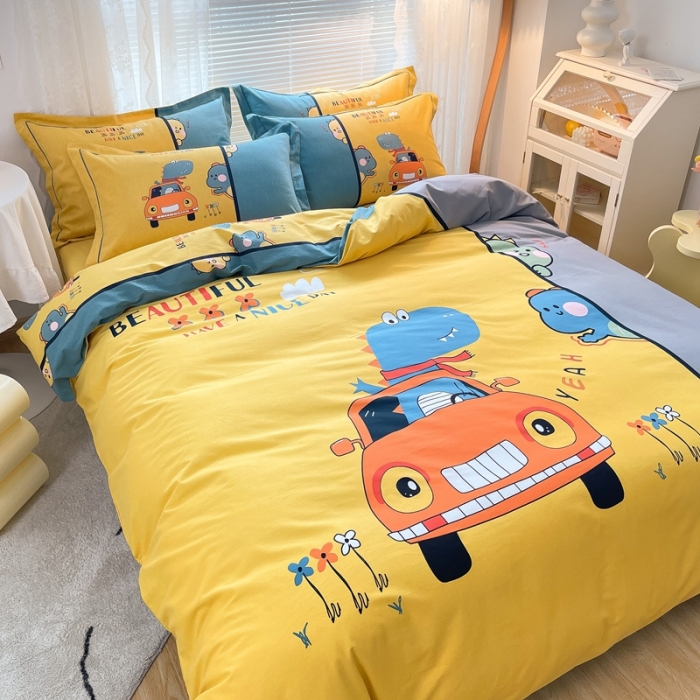 91家纺网 家纺一手货源 找家纺 金爱家 2021新款大版磨毛卡通系列四件套 欢乐伙伴