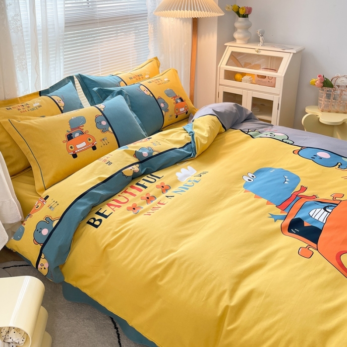 91家纺网 家纺一手货源 找家纺 金爱家 2021新款大版磨毛卡通系列四件套 欢乐伙伴