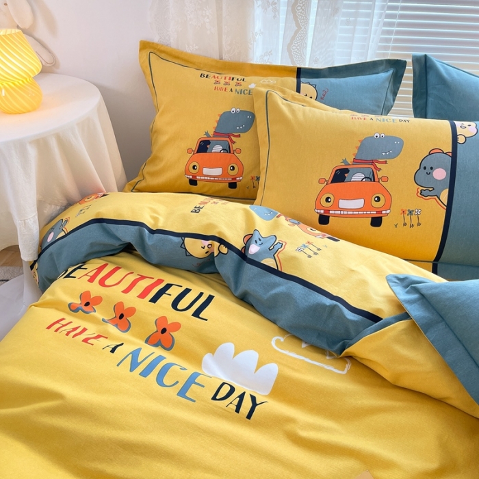 91家纺网 家纺一手货源 找家纺 金爱家 2021新款大版磨毛卡通系列四件套 欢乐伙伴