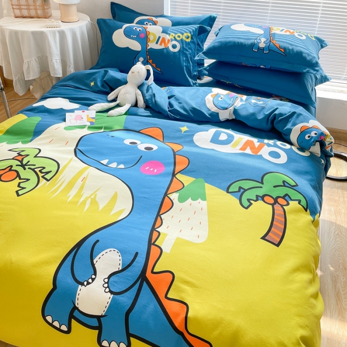 91家纺网 家纺一手货源 找家纺 金爱家 2021新款大版磨毛卡通系列四件套 恐龙森林