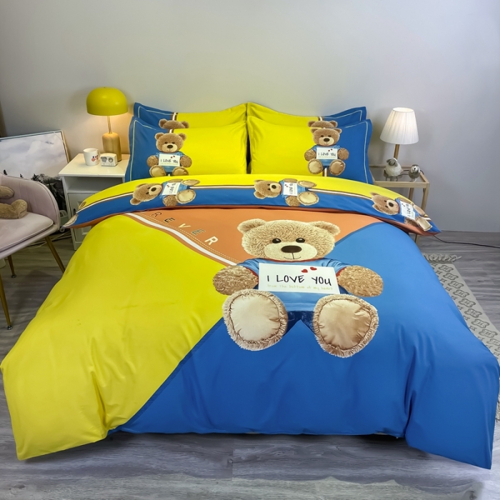 91家纺网 家纺一手货源 找家纺 金爱家 2021新款大版磨毛卡通系列四件套 快乐熊