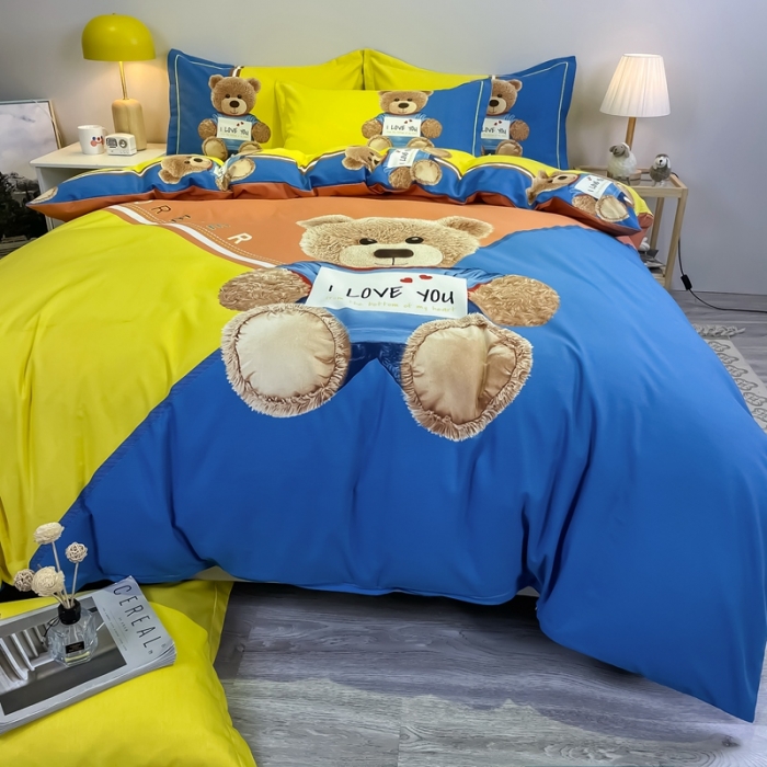 91家纺网 家纺一手货源 找家纺 金爱家 2021新款大版磨毛卡通系列四件套 快乐熊