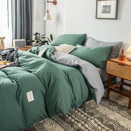 91家纺网 家纺一手货源 找家纺 漫仙阁 2022新款纯色双拼四件套 豆绿+浅灰