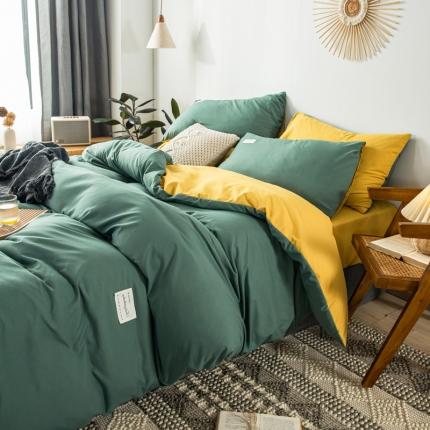 91家纺网 家纺一手货源 找家纺 漫仙阁 2022新款纯色双拼四件套 豆绿+杏黄