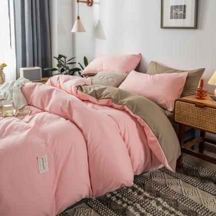 91家纺网 家纺一手货源 找家纺 漫仙阁 2024年新款纯色双拼学生三件套四件套  粉色+卡其