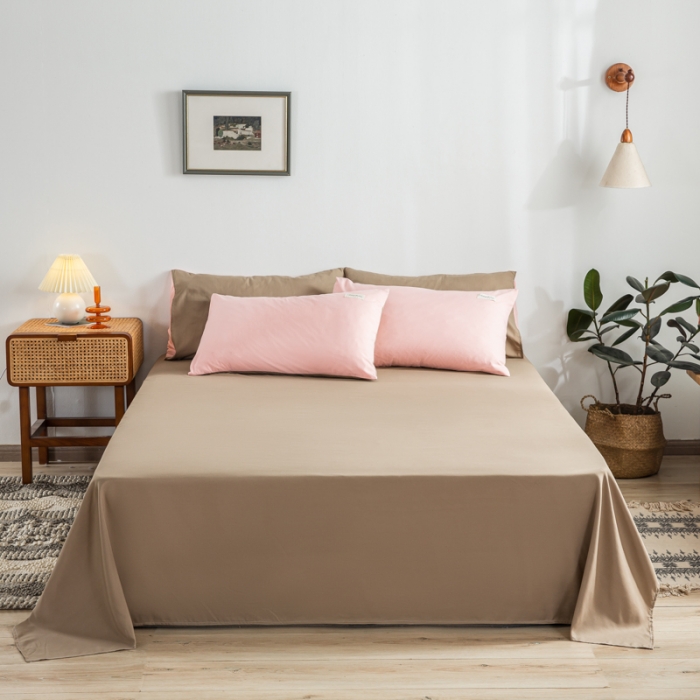 91家纺网 家纺一手货源 找家纺 漫仙阁 2024年新款纯色双拼学生三件套四件套  粉色+卡其