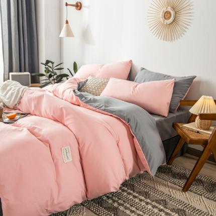 91家纺网 家纺一手货源 找家纺 漫仙阁 2024年新款纯色双拼学生三件套四件套  粉色+浅灰