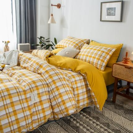 91家纺网 家纺一手货源 找家纺 漫仙阁 2024年新款纯色双拼学生三件套四件套  格调黄