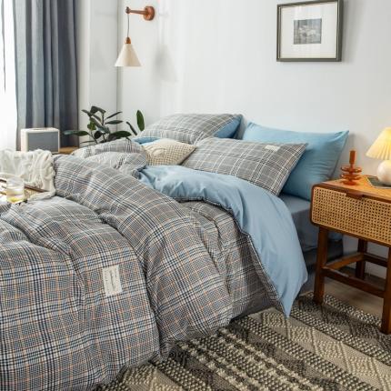 91家纺网 家纺一手货源 找家纺 漫仙阁 2024年新款纯色双拼学生三件套四件套  格调蓝