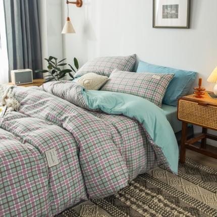 91家纺网 家纺一手货源 找家纺 漫仙阁 2024年新款纯色双拼学生三件套四件套  格调绿