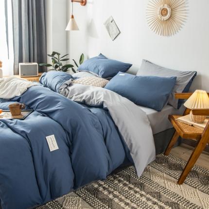 91家纺网 家纺一手货源 找家纺 漫仙阁 2022新款纯色双拼四件套 牛仔蓝+浅灰