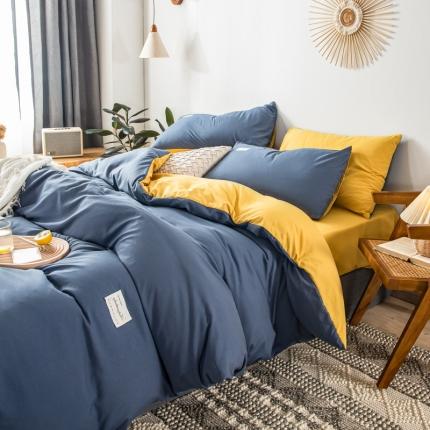 91家纺网 家纺一手货源 找家纺 漫仙阁 2022新款纯色双拼四件套 牛仔蓝+杏黄