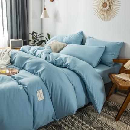 91家纺网 家纺一手货源 找家纺 漫仙阁 2022新款纯色双拼四件套 浅蓝