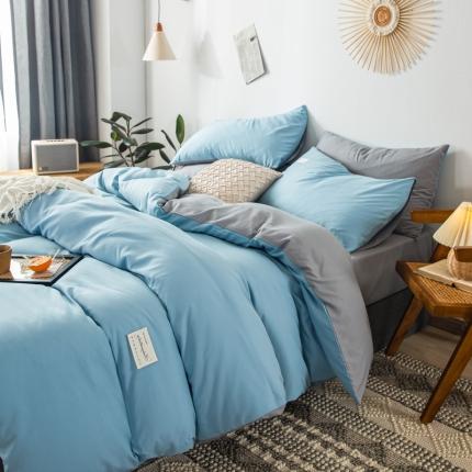 91家纺网 家纺一手货源 找家纺 漫仙阁 2024年新款纯色双拼学生三件套四件套  浅蓝+浅灰