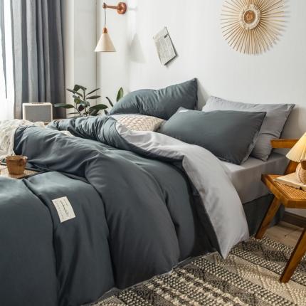91家纺网 家纺一手货源 找家纺 漫仙阁 2022新款纯色双拼四件套 深灰+浅灰