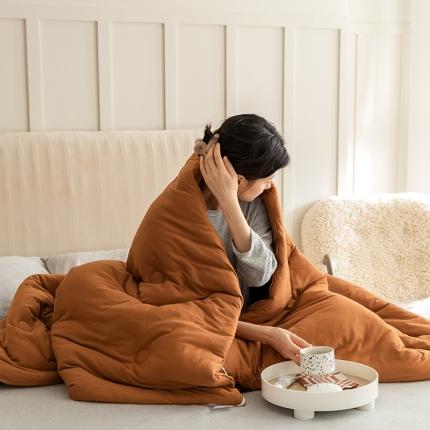 91家纺网 家纺一手货源 找家纺 寐眠 2021新款针织棉纯色春秋被冬被 焦糖