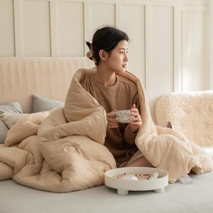 91家纺网 家纺一手货源 找家纺 寐眠 2021新款针织棉纯色春秋被冬被 奶茶