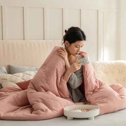 91家纺网 家纺一手货源 找家纺 寐眠 2021新款针织棉纯色春秋被冬被 藕粉