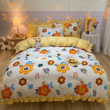 91家纺网 家纺一手货源 找家纺 （总）艾裙海床笠 2025新款乐卡棉亲肤韩版小清新四件套