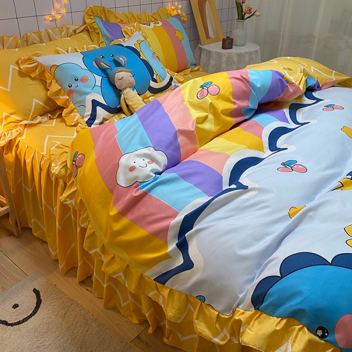 91家纺网 家纺一手货源 找家纺 （总）艾裙海床笠 2025新款乐卡棉亲肤韩版小清新四件套