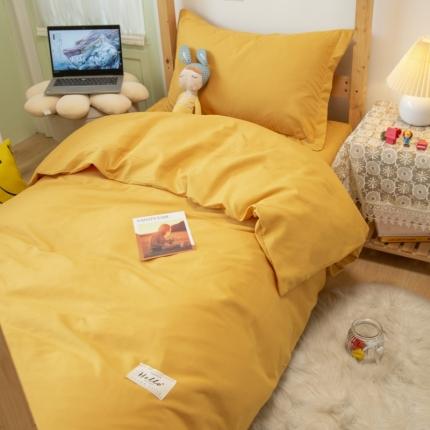 西人岛 新款日式简约磨毛床上三件套纯色+双拼简-姜黄色