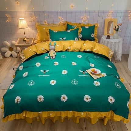 91家纺网 家纺一手货源 找家纺 艾裙海床笠 2025新款乐卡棉亲肤韩版小清新四件套雏菊之恋