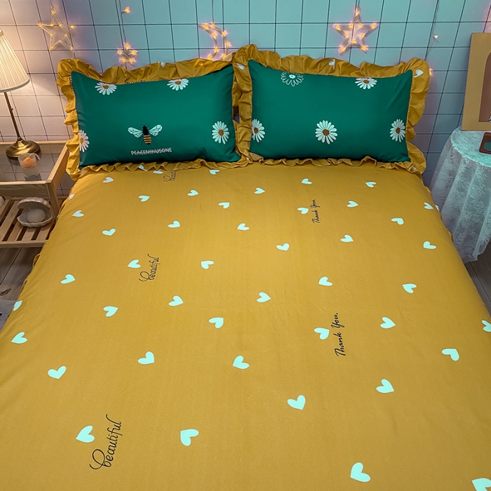 91家纺网 家纺一手货源 找家纺 艾裙海床笠 2025新款乐卡棉亲肤韩版小清新四件套雏菊之恋