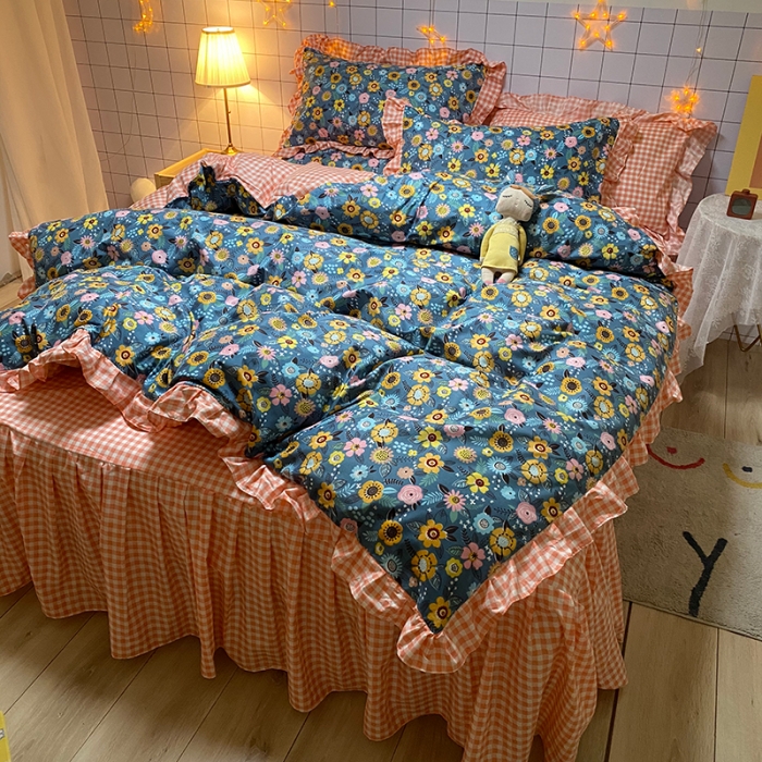 91家纺网 家纺一手货源 找家纺 艾裙海床笠 2025新款乐卡棉亲肤韩版小清新四件套繁星点点