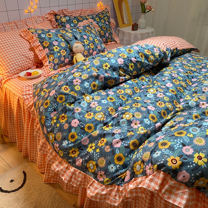 91家纺网 家纺一手货源 找家纺 艾裙海床笠 2025新款乐卡棉亲肤韩版小清新四件套繁星点点