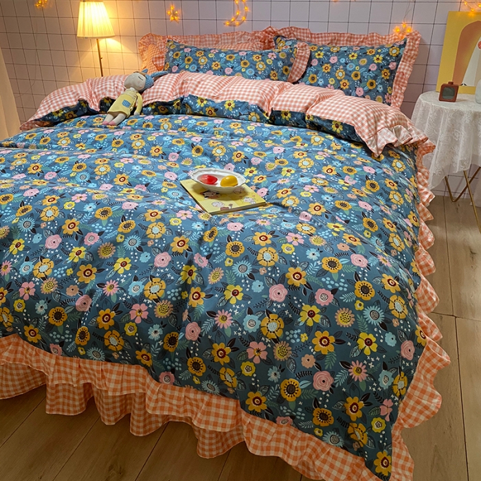 91家纺网 家纺一手货源 找家纺 艾裙海床笠 2025新款乐卡棉亲肤韩版小清新四件套繁星点点