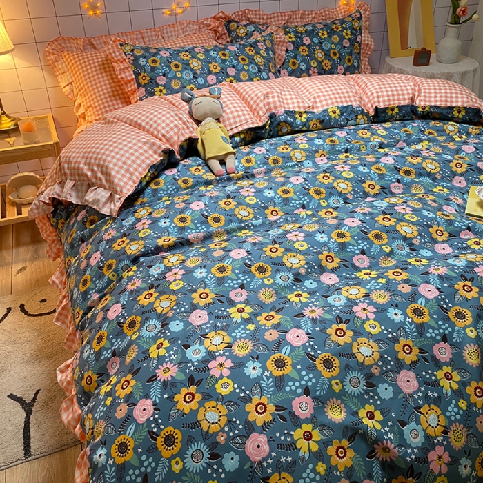 91家纺网 家纺一手货源 找家纺 艾裙海床笠 2025新款乐卡棉亲肤韩版小清新四件套繁星点点