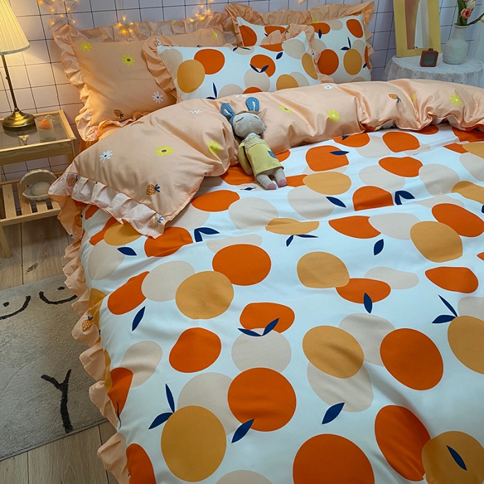 91家纺网 家纺一手货源 找家纺 艾裙海床笠 2025新款乐卡棉亲肤韩版小清新四件套果果酱