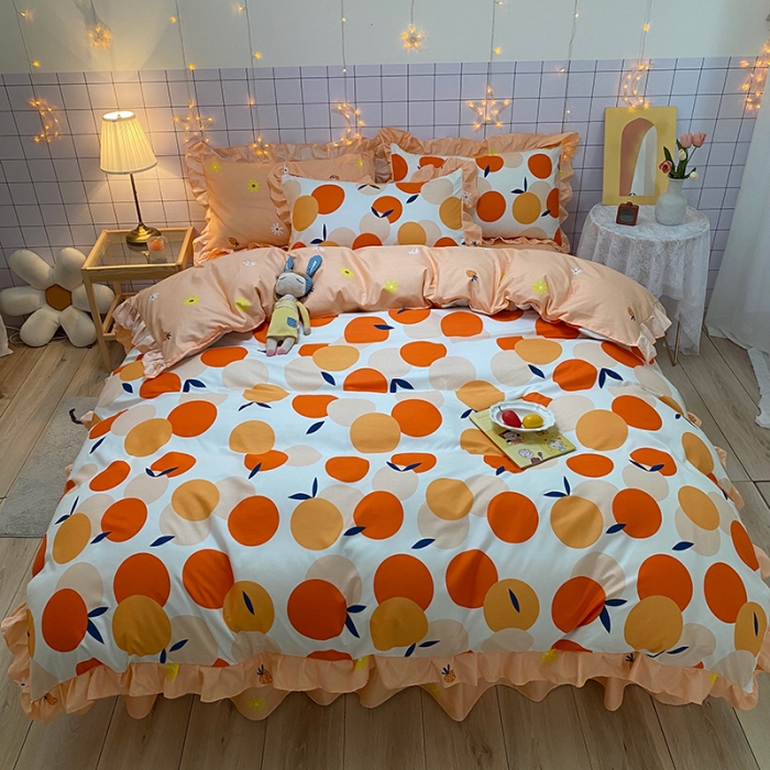 91家纺网 家纺一手货源 找家纺 艾裙海床笠 2025新款乐卡棉亲肤韩版小清新四件套果果酱