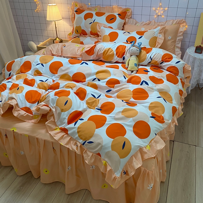 91家纺网 家纺一手货源 找家纺 艾裙海床笠 2025新款乐卡棉亲肤韩版小清新四件套果果酱