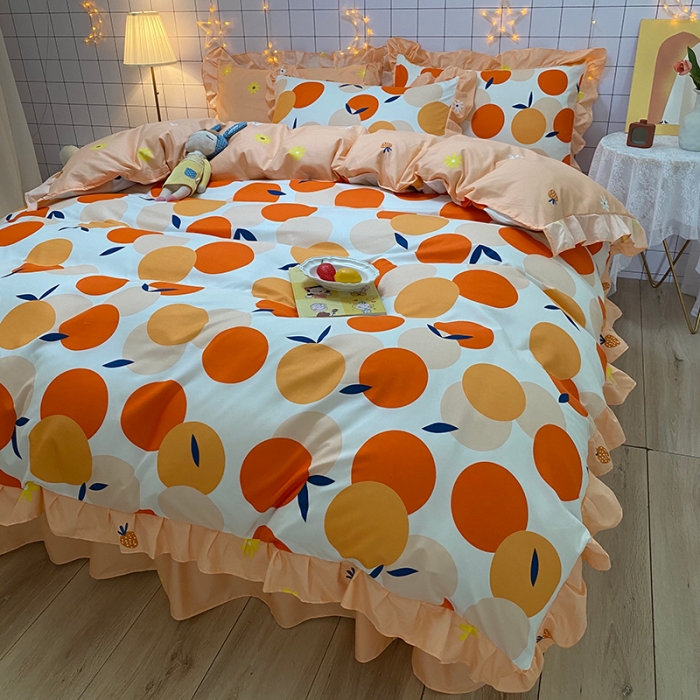 91家纺网 家纺一手货源 找家纺 艾裙海床笠 2025新款乐卡棉亲肤韩版小清新四件套果果酱