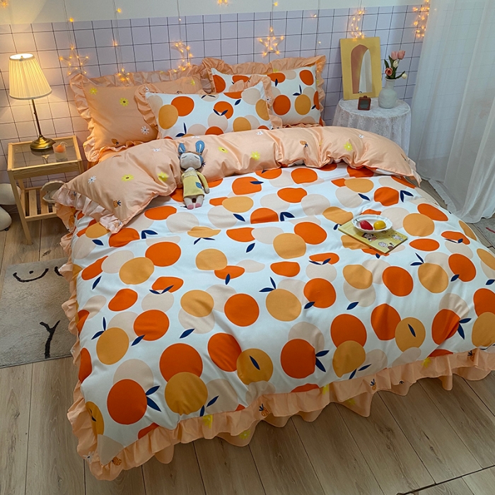 91家纺网 家纺一手货源 找家纺 艾裙海床笠 2025新款乐卡棉亲肤韩版小清新四件套果果酱