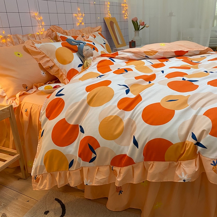 91家纺网 家纺一手货源 找家纺 艾裙海床笠 2025新款乐卡棉亲肤韩版小清新四件套果果酱