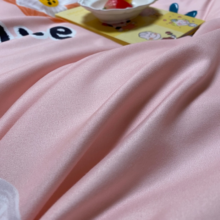 91家纺网 家纺一手货源 找家纺 艾裙海床笠 2025新款乐卡棉亲肤韩版小清新四件套妙恋粉