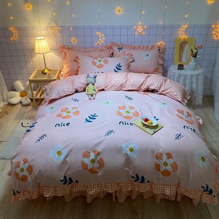 艾裙海床笠 2025新款乐卡棉亲肤韩版小清新四件套妙恋粉