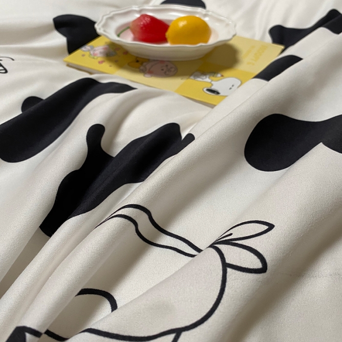 91家纺网 家纺一手货源 找家纺 艾裙海床笠 2025新款乐卡棉亲肤韩版小清新四件套奶牛