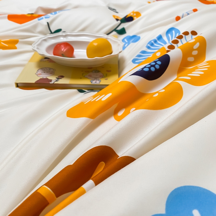 91家纺网 家纺一手货源 找家纺 艾裙海床笠 2025新款乐卡棉亲肤韩版小清新四件套向阳花开