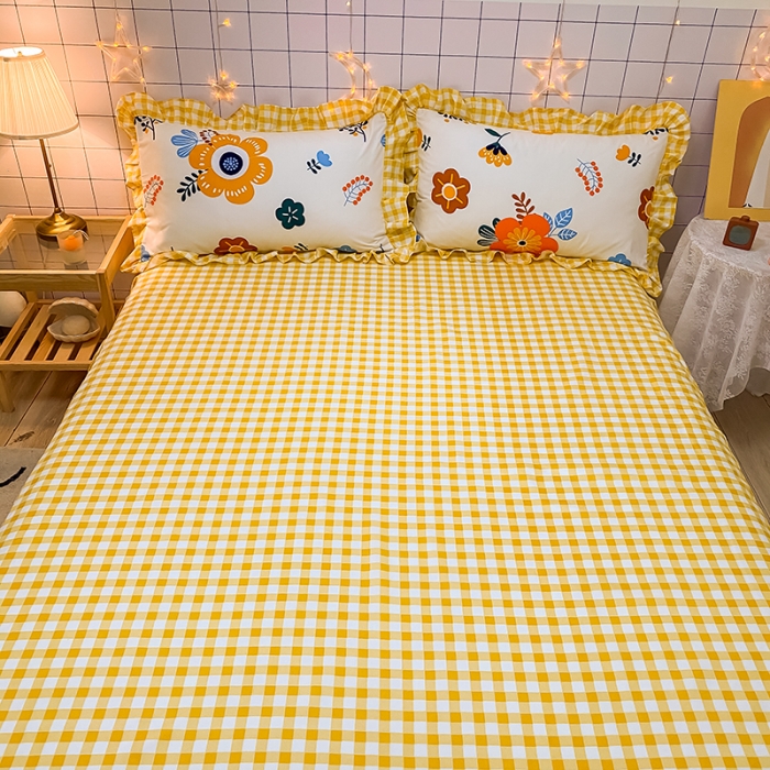 91家纺网 家纺一手货源 找家纺 艾裙海床笠 2025新款乐卡棉亲肤韩版小清新四件套向阳花开