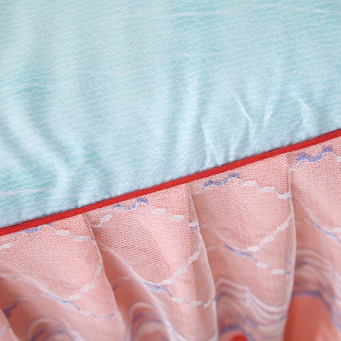 91家纺网 家纺一手货源 找家纺 艾裙海床笠 2025新款韩版蕾丝床裙四件套纷飞花语-绿